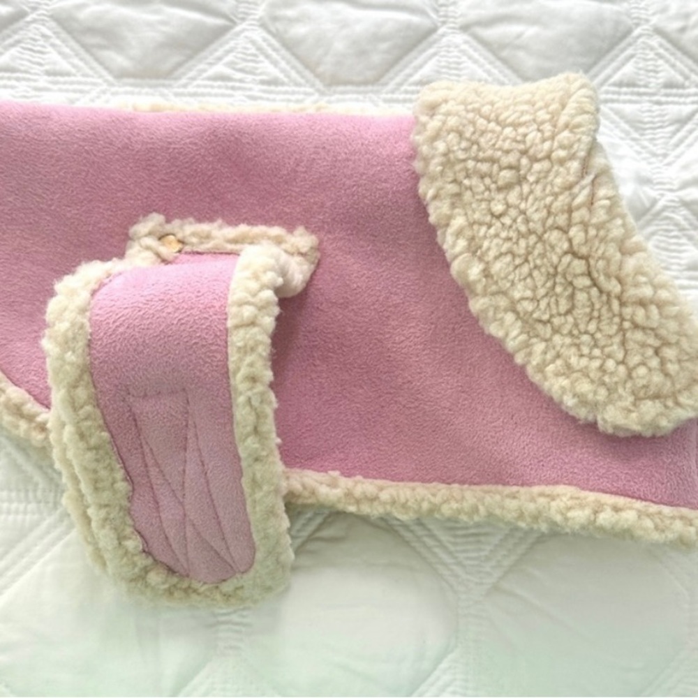 Sherpa Dog jacket Pink & Cream Suede Light Velcro Size Small NWOT